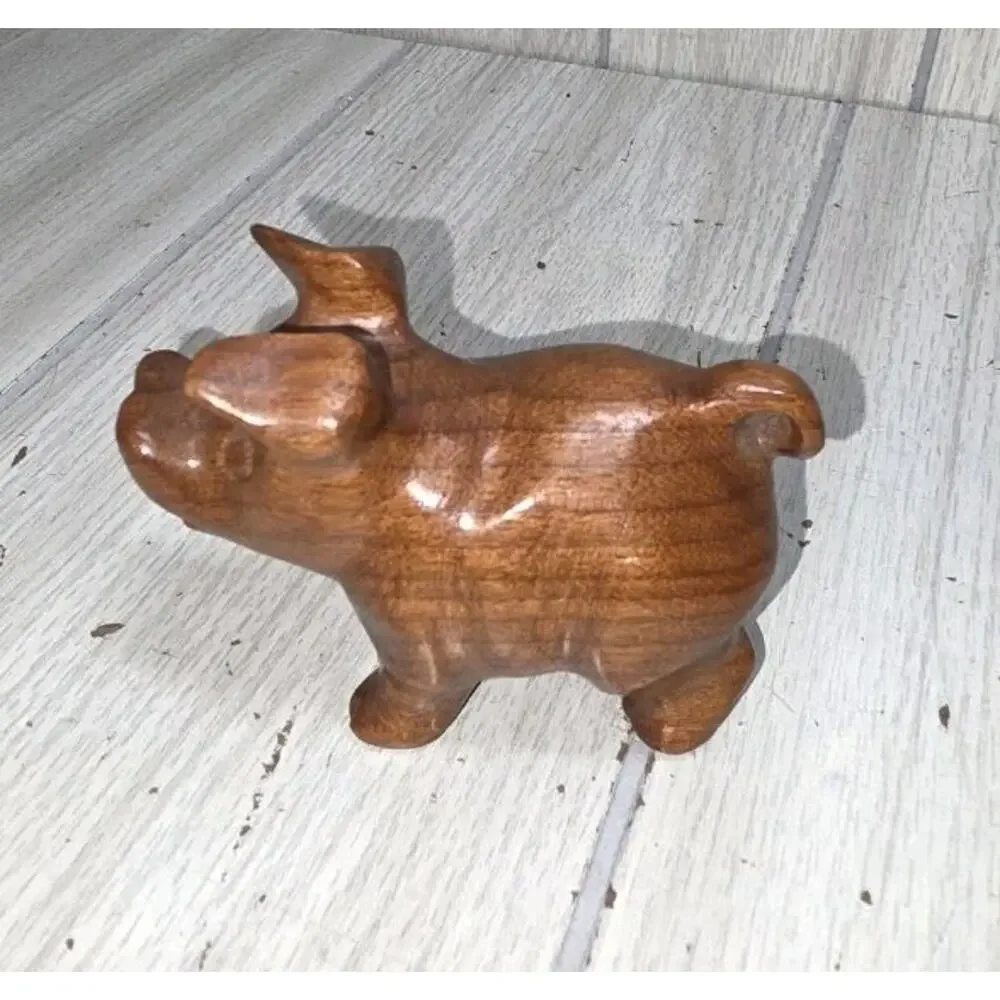 Vtg 1993 Wood Hand Carved Pig Figurine Artist Signed Farm Animal Whimsy Cute